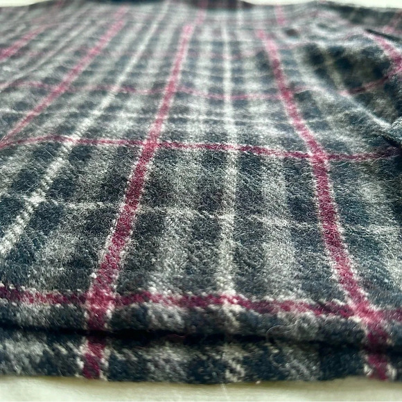Vintage 90s Plaid Wool Blend Jacket Burgundy Gray Zip Up Size XL Boxy - Picture 7 of 8